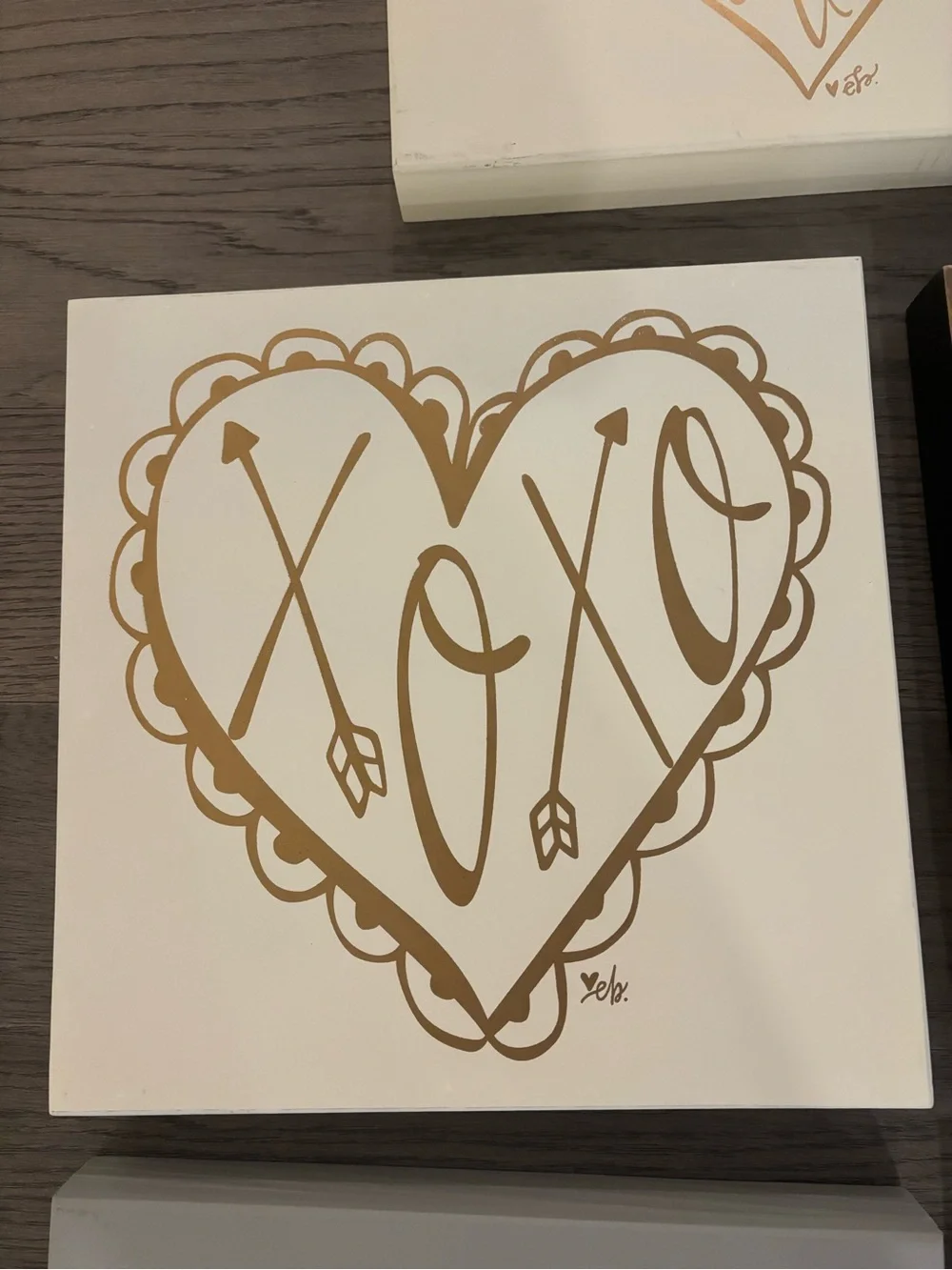💛🤍Set of 5 Wood Wall Decor Signs- Gold Script Heart Wall Art Set - Love & XOXO🤍💛